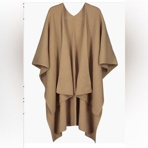 NEW AllSaints Rib Knit Ruana Open Poncho in Camel One Size NWOT